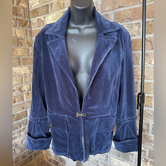 Twill Twenty Two Navy Velvet Blazer Size Large - Picture 1 of 10